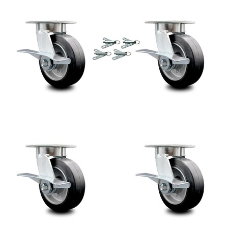 Service Caster 6 Inch Kingpinless Rubber on Aluminum Wheel Caster Set Brake and Swivel Lock SCC SCC-KP30S620-RAR-SLB-BSL-4